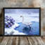 Reproduction encadrée noire de cygnes et d'hortensias enneigées, impression de peinture de paysage d'hiver impressionniste-101549406