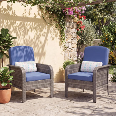 Ensemble de deux chaises de patio, chaises en rotin avec coussins pour la vÃ©randa ou le jardin
