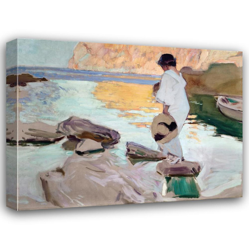 "Elena à la calanque de San Vicente" par Joaquin Sorolla - Toile tendue avec châssis, H 48 po x l 33 po