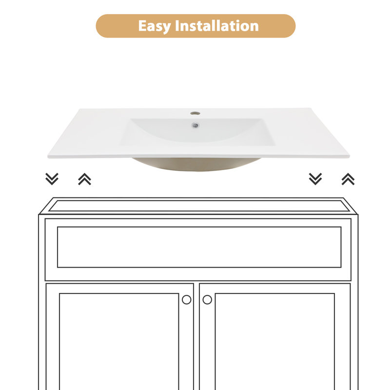 30 in. White Ceramic Rectangular Single Sink Bathroom Vanity Top