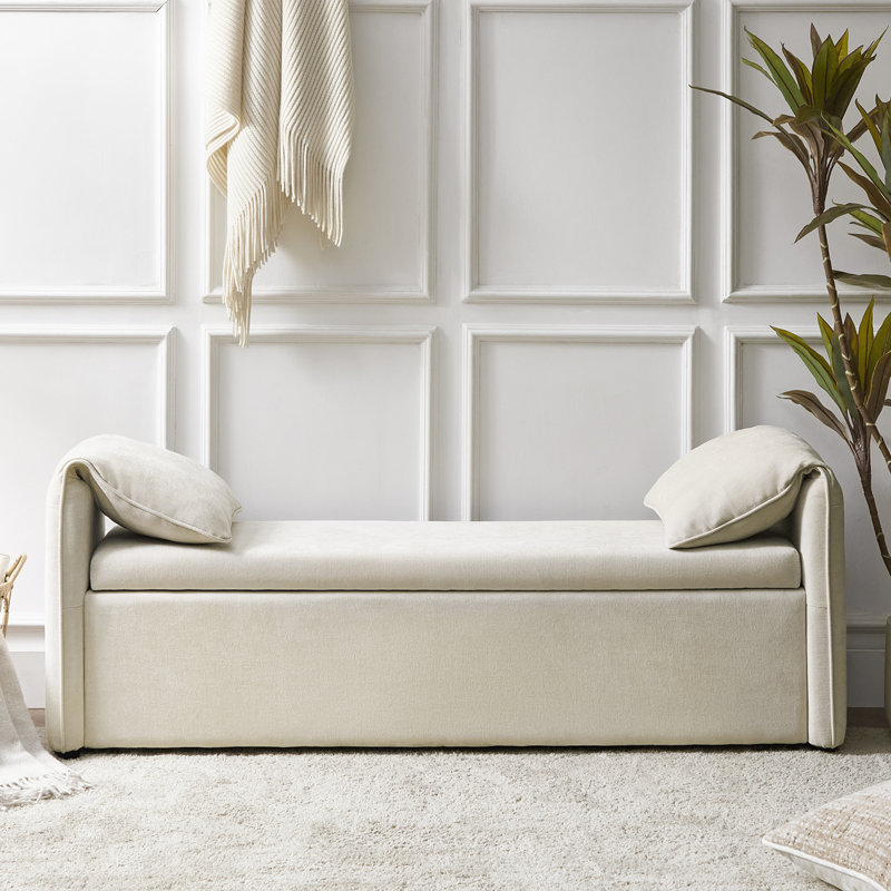 Aristides Modern 61''W Upholstered Storage Bench with Pillows Designed to Resemble Elephant Ears, Beige