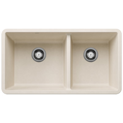 Évier de cuisine encastré à double cuve 60/40 Precis SILGRANIT 33 po - blanc doux