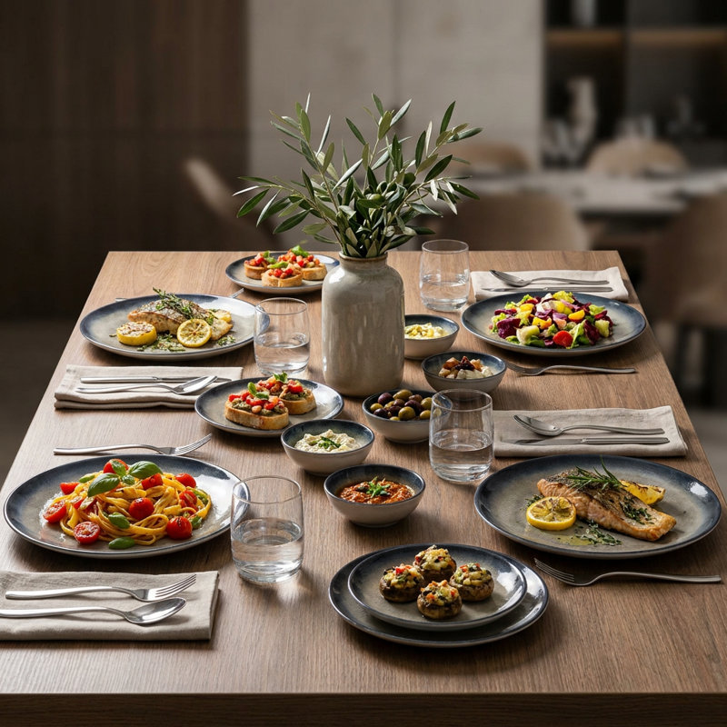 Service de vaisselle en porcelaine bleue et brune Artisan Reactive Glaze (service de 18 pièces pour 6 personnes)
