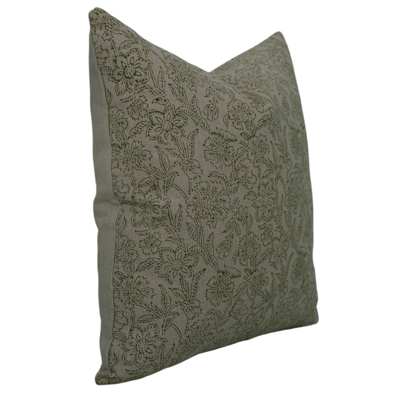 Housse de coussin intérieur / extérieur Floral Linen, H 18 po x l 18 po, Motif floral vert 1, Square