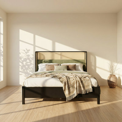 Lit plateforme tapissier en bois massif l 80,5 po x P 83,8 po x H 45,8 po Modern Collection