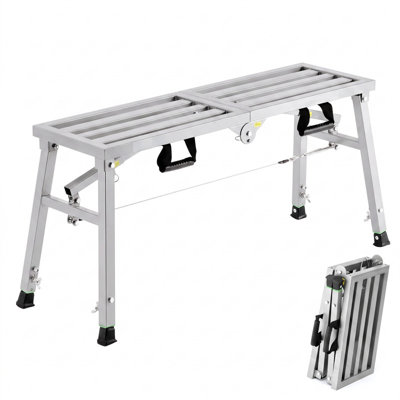 Escabeau pliant en acier allié 39,4 x 11,4 po avec 3 hauteurs réglables, tabouret d'échafaudage d'une capacité de 400 lb pour la peinture, le nettoyage, argent