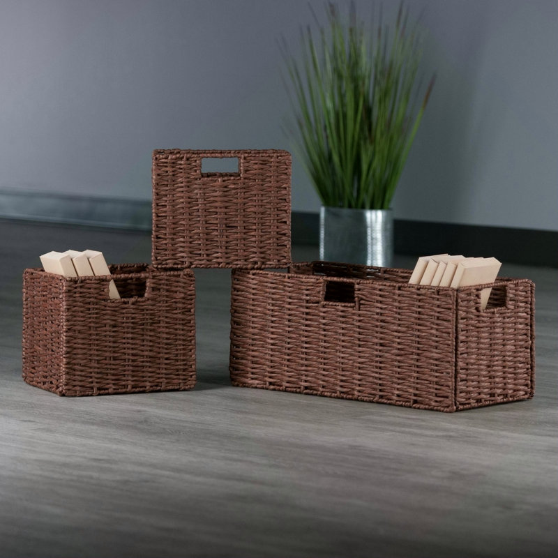 Ensemble de 3 paniers en corde tissée; Pliable Noyer, Noyer