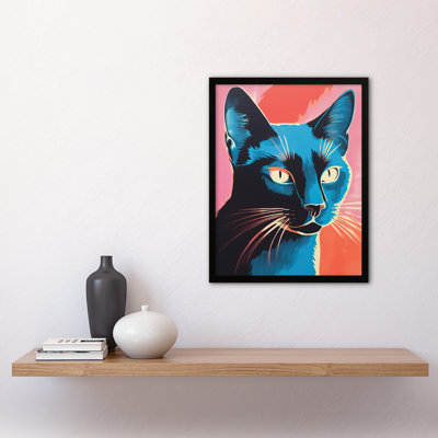 Siamese Cat Blue On Pink Red Risograph - Single Picture Frame Print