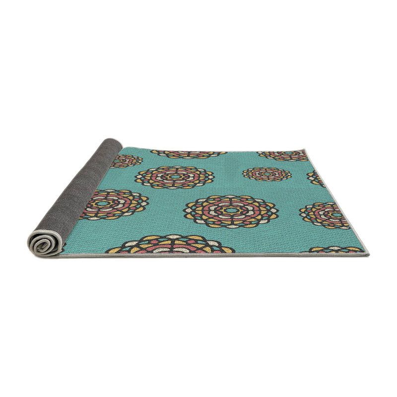 Tapis de mer vert/orange à motifs, Rond 3 pi