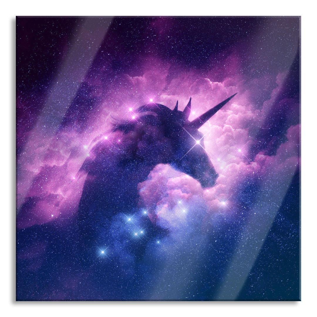 Ungerahmter Grafikdruck auf Glas "Unicorn Silhouette Galaxy"