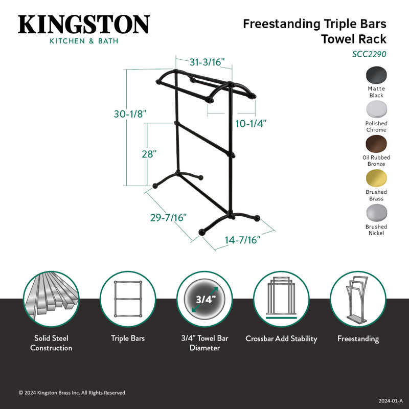 Porte-serviettes sur pied Kingston Brass Edenscape, Bronze huilé