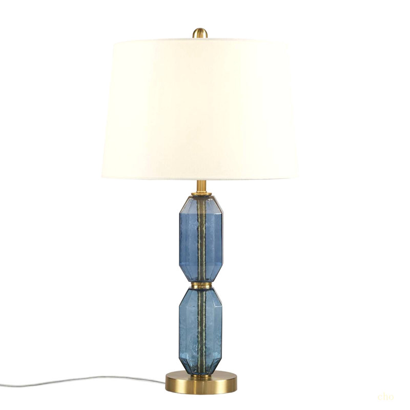 Lampe de table en verre à facettes, Bleu / doré