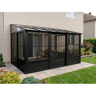 Gazebo Penguin Florence Wall Mounted Solarium 8 Ft x 12 Ft Polycarbonate Roof In Black
