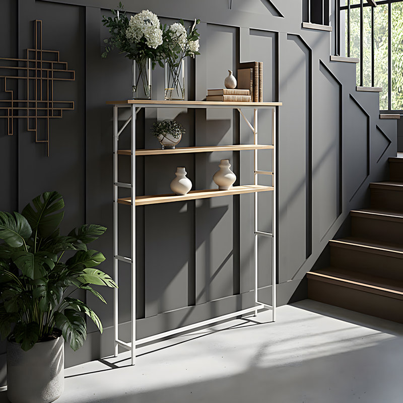 3-Tier Wood-Grain Narrow Console Table
