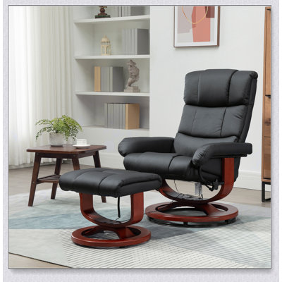 Fauteuil inclinable de massage réglable avec repose-pieds, base pivotante, similicuir, 10 points de vibration et télécommande pour une détente ultime