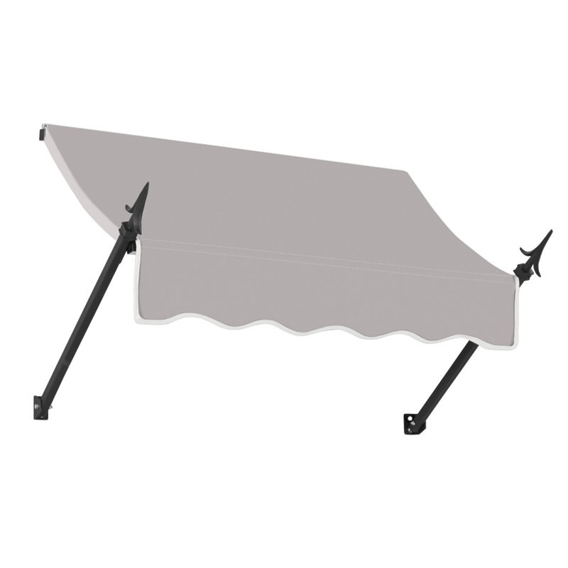 Awntech New Orleans Acrylic Fabric Fixed Awning with Iron Spear Arms, 24" H x 40.5" W x 16" D, Gray