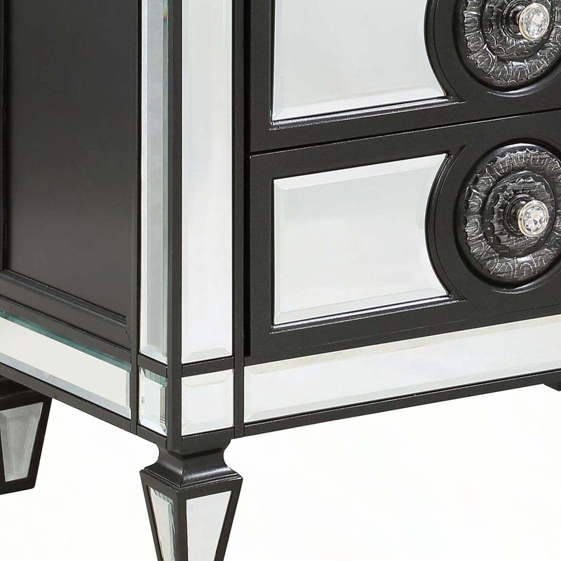 Table de chevet à finition miroir, noire et argentée Varian II