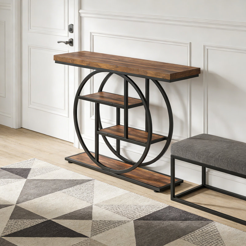 Console rectangulaire brune avec structure et tablette en métal pour les vestibules organisés