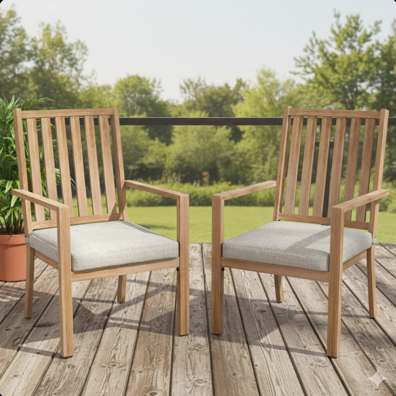 Ensemble de 2 chaises de patio en aluminium toutes saisons de 23 po avec coussins gris clair et structure kaki