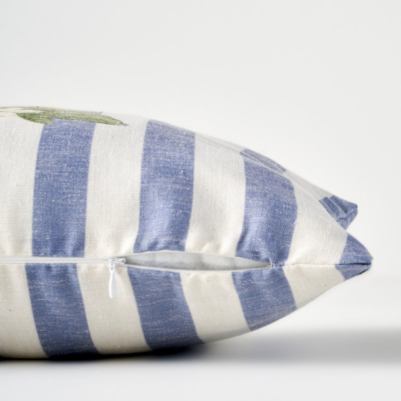 Housse de coussin Lemoncello, Bleu rayé; floral, Coton