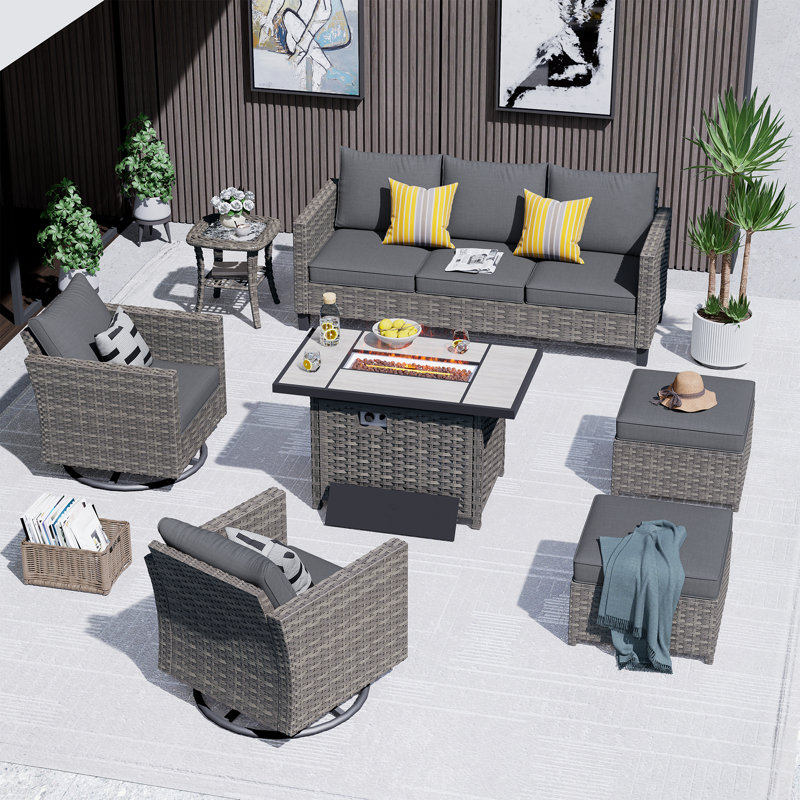GRST Rattan Sofa Seating Group with Cushions, Dark Gray