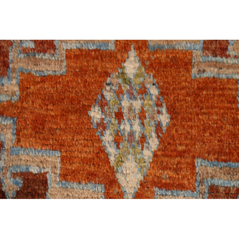 Tapis rouille en laine noué à la main de conception unique 6 pi 9 po x 9 pi 6 po New Age