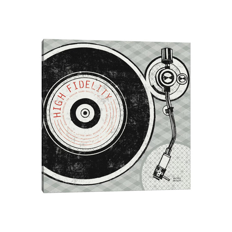 Rétro tourne-disque analogique par Michael Mullan - impression d'art graphique, H 18 po x l 18 po x 1,5 po, Toile tendue