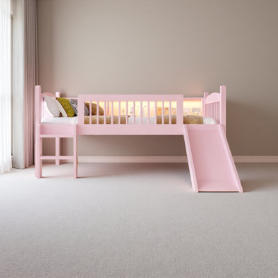 Lit mezzanine avec tablettes de rangement, lit mezzanine inférieur en bois massif avec lumières DEL et garde-corps pleine longueur, aucun sommier nécessaire