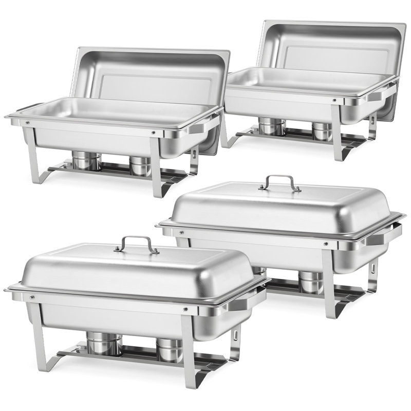 Réchaud rectangulaire, réchaud en acier inoxydable de 9 pintes, ensemble complet de chauffe-plats avec poignée creuse, 2 pinces à nourriture, couvercle, support à carburant, vaisselle pour le banquet