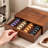 Acacia Wood Coffee Pod Drawer Organizer for Kitchen and Office Coffee Station, Under Brewer Storage with Copper Handle