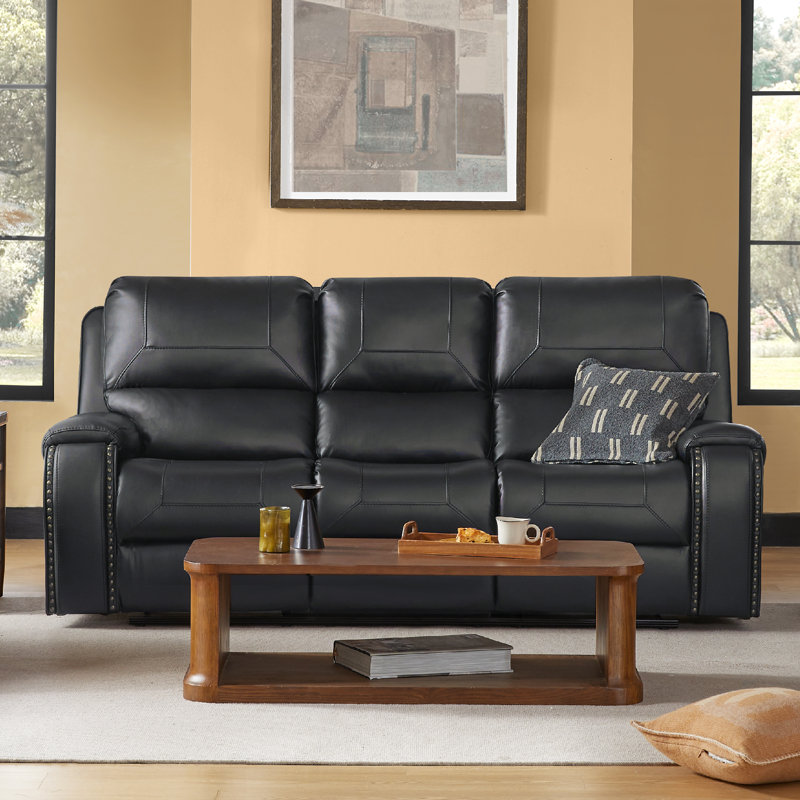 87.4'' Wide Power  Reclining Sofa with USB Ports, Black
