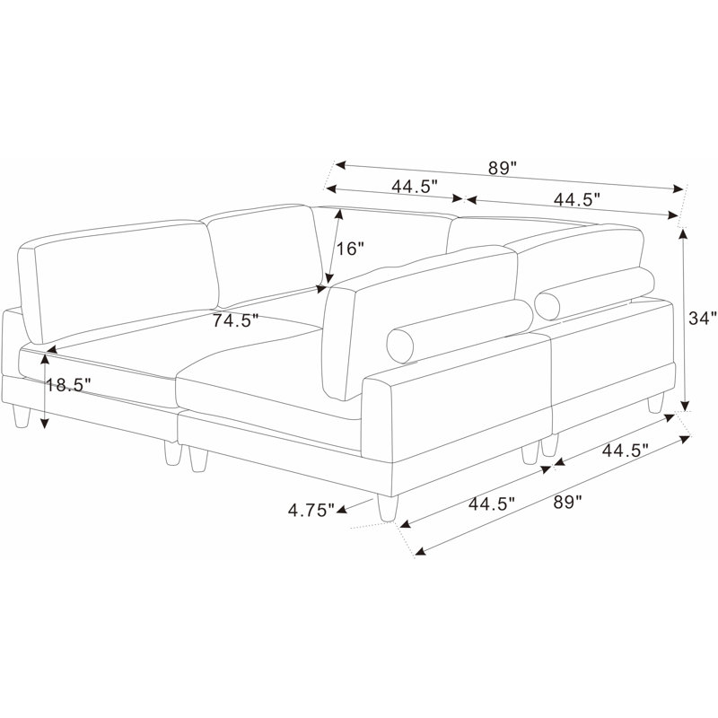 Corduroy Sectional Reversible, Gray Corduroy