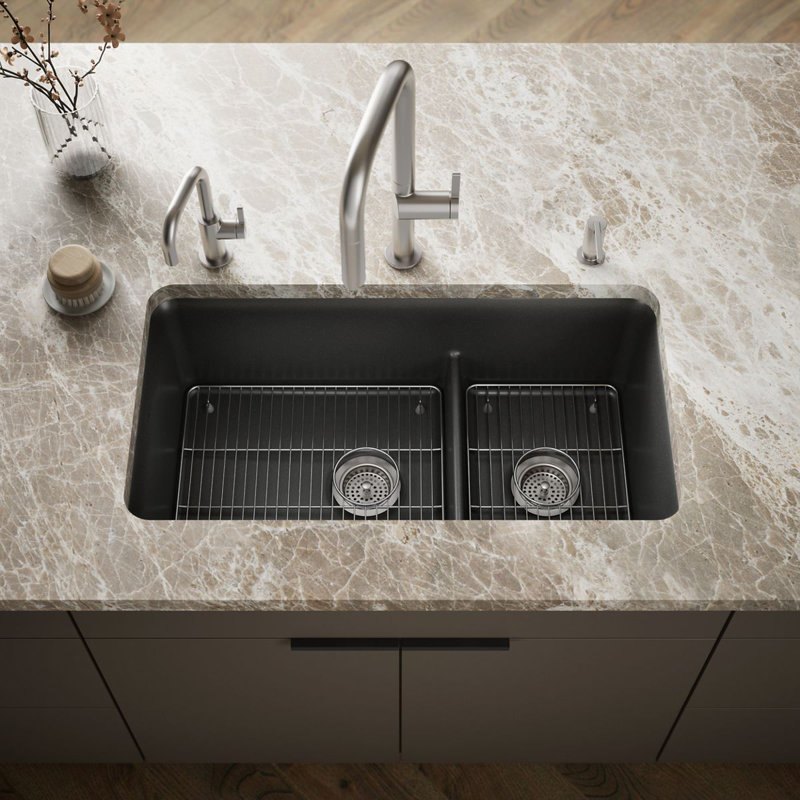 Cairn Smart Divide 33-1/2" Undermount Kitchen Sink, Matte Taupe