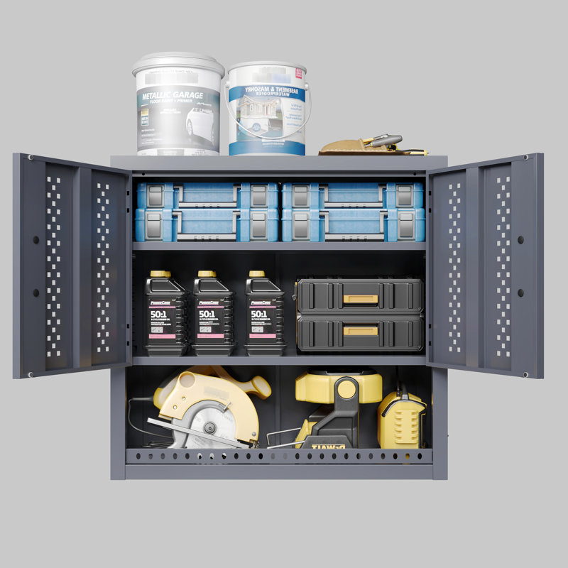 29.87" H Gray Steel Garage Cabinet With Door, Wall - Mounted For Kitchens, Basements, Warehouses, Quick Installation, Adjustable Shelf Layout Tool H, Metal Removable Shelves, Smooth Opening Mechanism