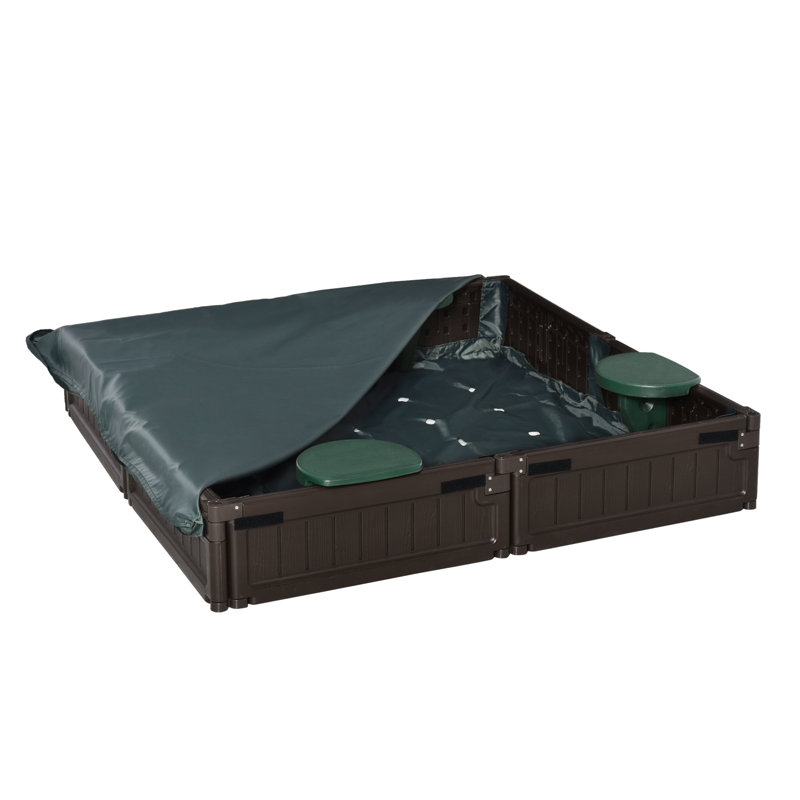 Outsunny Plastic Round Sandbox with Cover, 3.8' x 4'