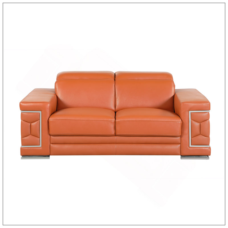 Causeuse en cuir italien à grain supérieur, Orange