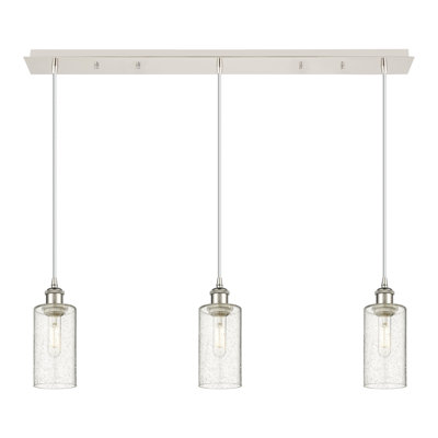 Caius - Luminaire suspendu linéaire suspendu à 3 lumières de 37 po - Finition laiton brossé - Abat-jour blanc