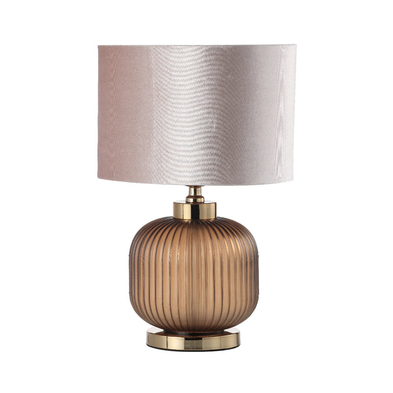 Mamers 44.5cm Living Room Table Lamp with Glass Base, Buffet Bedside Lamp for Bedroom, Brown Base/Champagne Shade