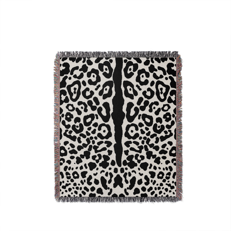 Jeté en coton Cheetah, Blanc cassé; noir, 60 x 60