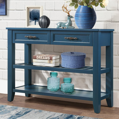 Mid-century Buffet Sideboard With 2 Storage Drawers And Tier Open Shelves, Solid Wood Console Table For Hallway, Kitchen Style Living Room,