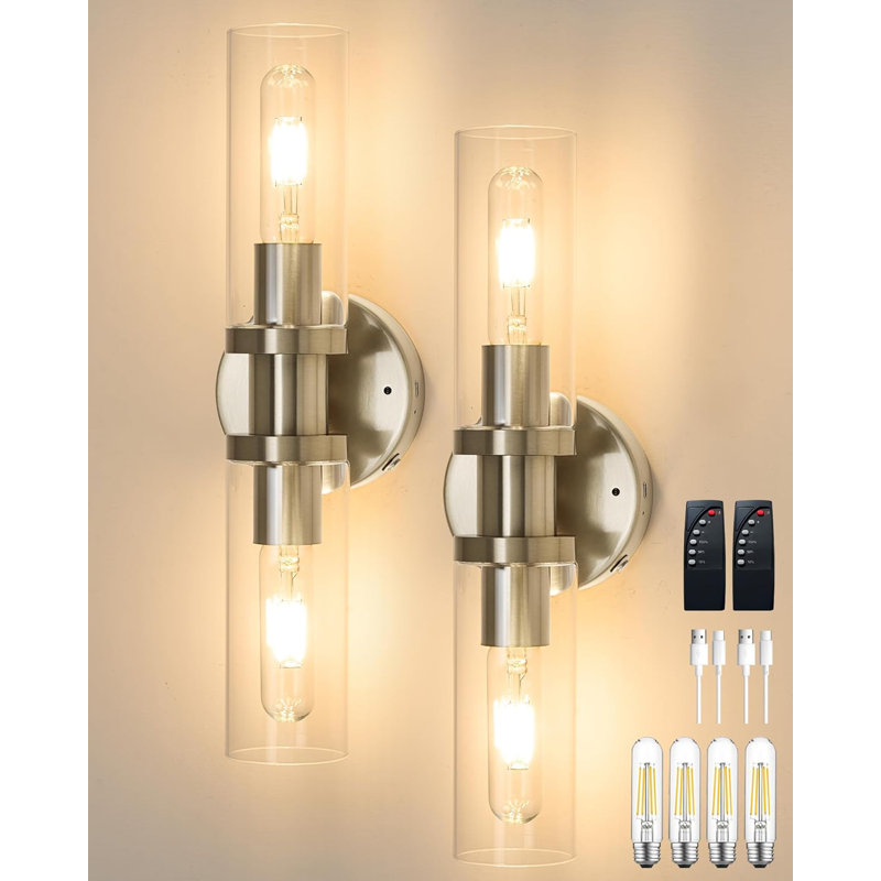 Modern Hardwired Wall Sconces Set Of Two With Glass Shade, E26 Socket, Ideal For Bathroom Mirror, Hallway, And Living Room Lighting