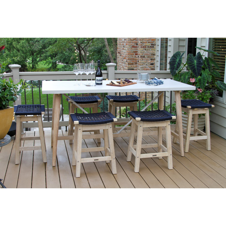 7 Pc. Antique Wash Eucalyptus Counter Height Set With Blue Rope Stools