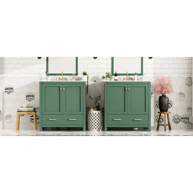 Meuble-lavabo double 60 po - Armoire pratique avec lavabos de rangement pour la décoration, Vert