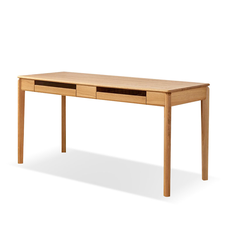 Bureau 2 tiroirs Burlywood + bois massif gris rectangulaire + verre, H 29,53 po x l 62,99 po x P 23,62 po