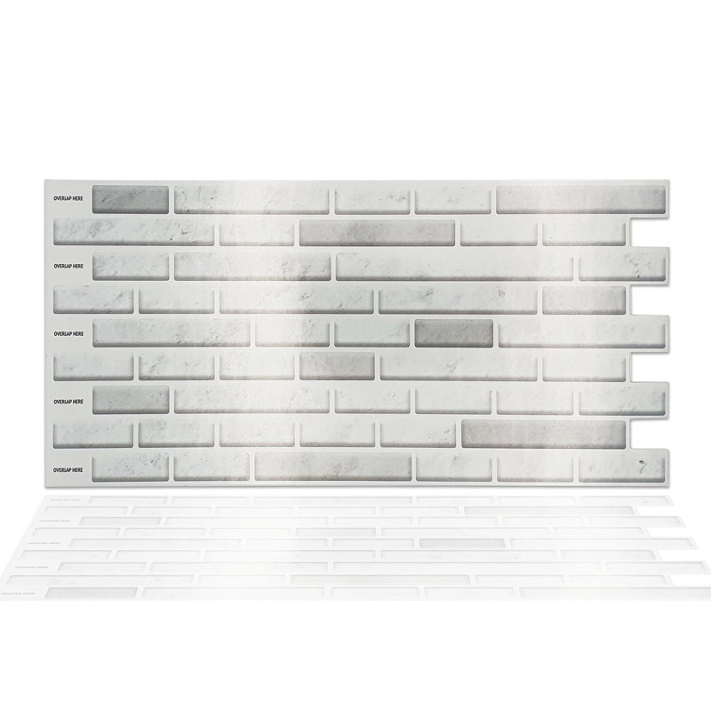 Self Adhesive Light Marble Long Mosaic Wall Tile Sticker 14cm x 28.5cm, White/Light Grey