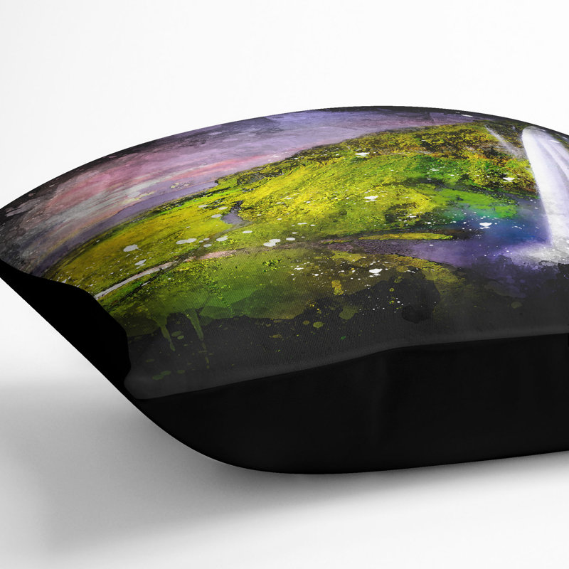 Seljalandsfoss Waterfall Iceland Cushion with Filling, 55cm H x 55cm W x 20cm D, Black