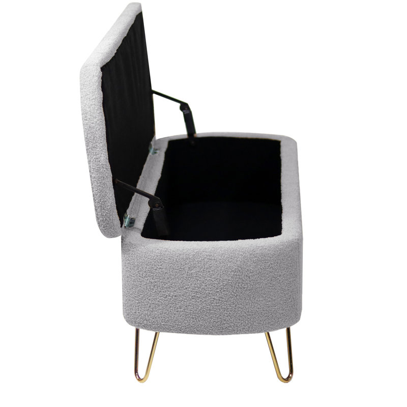 Practical Bedroom Bench With Grey Faux Fur And Storage Compartment, Gray