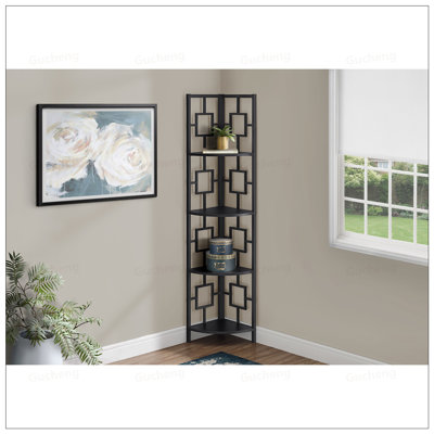 Contemporary 4-Tier Metal Etagere Bookcase With Fan-Shaped Shelves For Corner Use, Ideal For Modern Spaces And Decor.