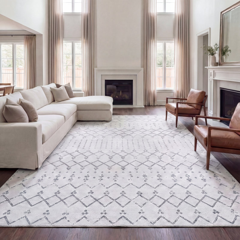 Leila Moroccan Diamond Trellis Machine-Washable Rug, Rectangle 4' x 6', Ivory