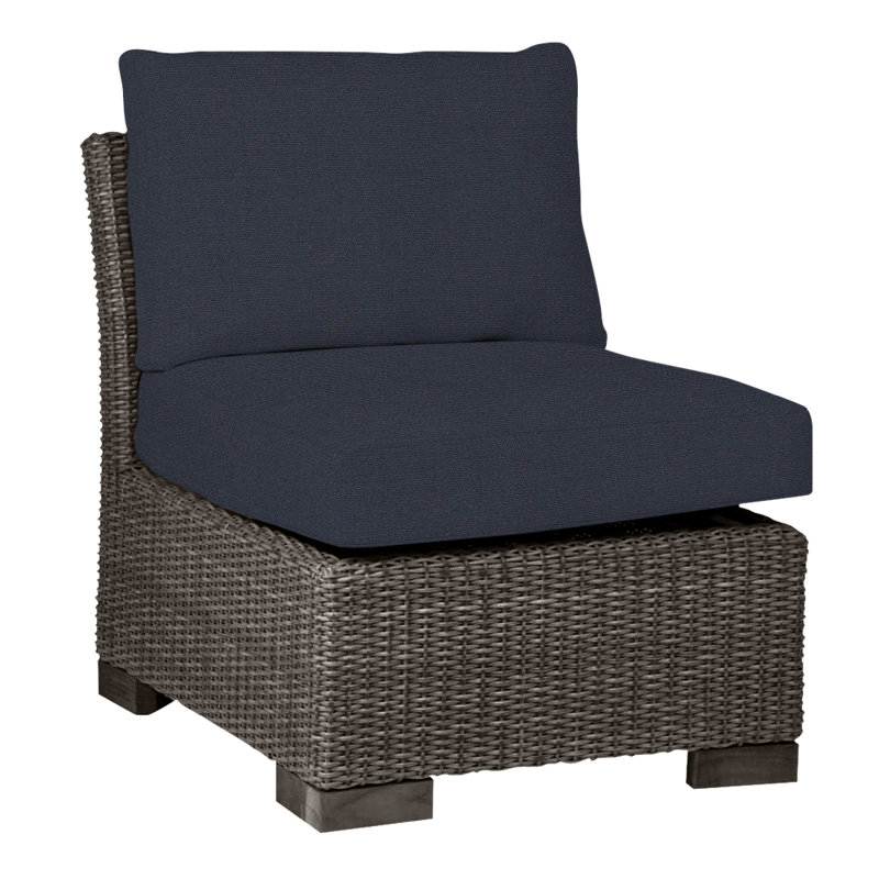 Club Patio Lounge Chair with Cushions, No Welt, Linen Navy, Black Walnut